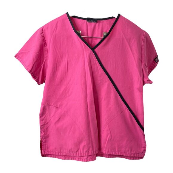 Womens Medium Scrubs Top Cherokee Workwear Pink and Black Short Sleeve - Picture 1 of 7
